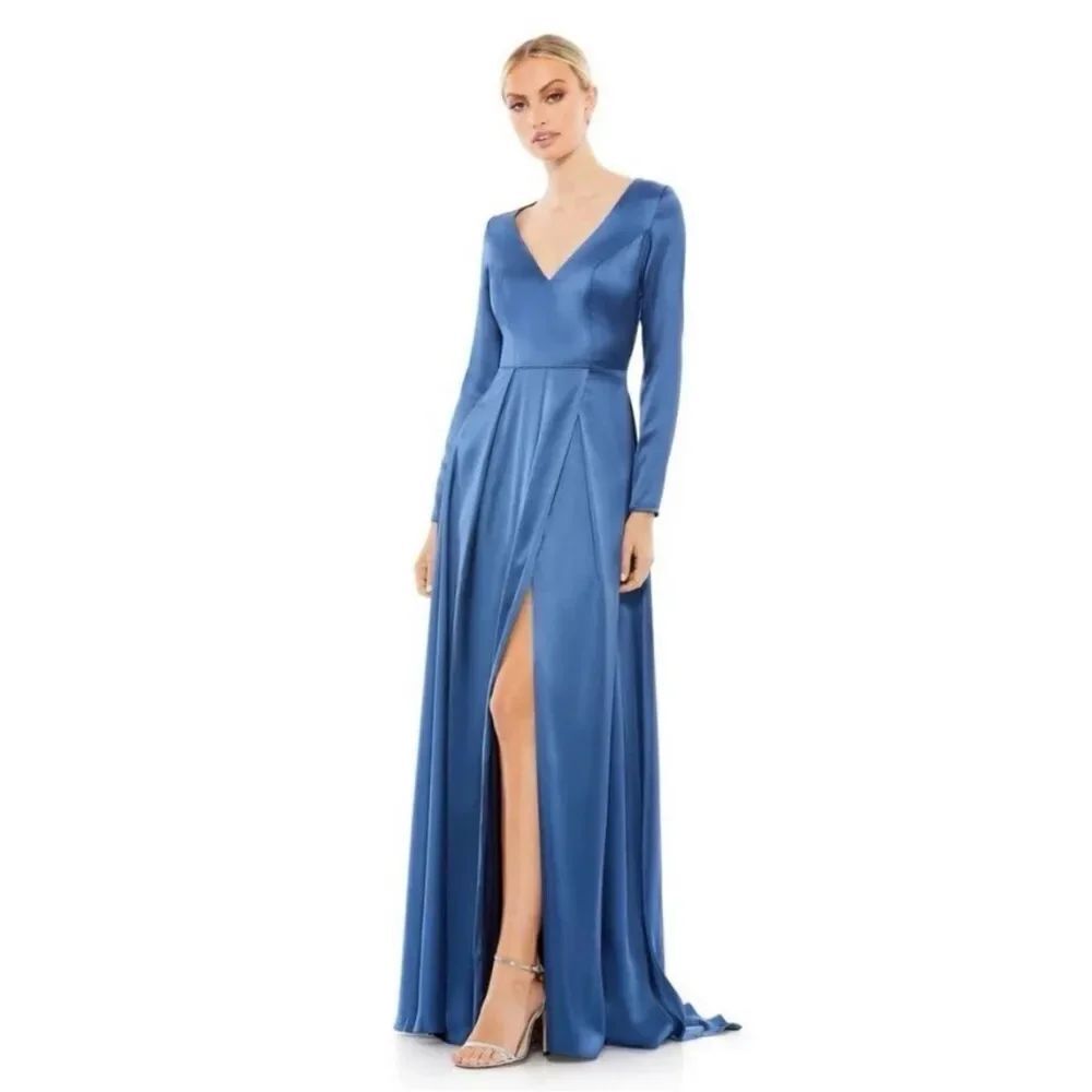 Mac Duggal 26613 Long Sleeve Satin A-Line Formal Gown $398